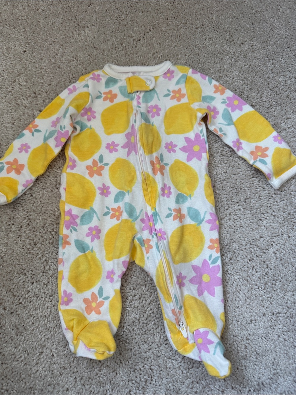 Carter's Lemon & Floral Footed One-Piece - White, Yellow, Pink